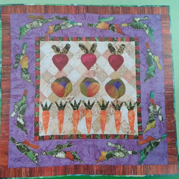 Vegetable Garden Bunny Quilt Sewing Pattern 38.5" Square Wallhanging Vintage - Picture 2 of 7